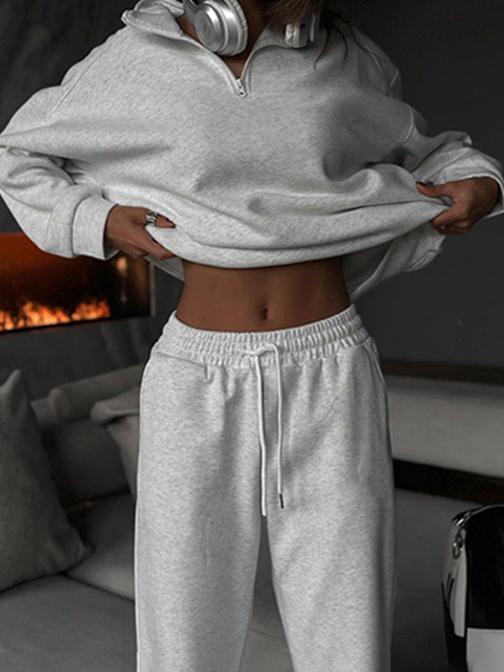 Damer avslappnad fleece sweat suit med dragkedja och snörning Mirla-Eva Jonsson