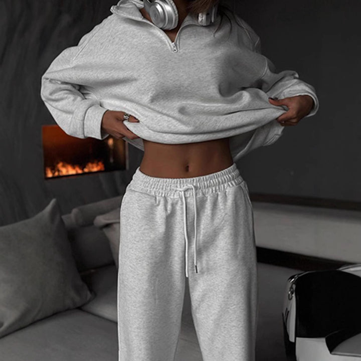Damer avslappnad fleece sweat suit med dragkedja och snörning Mirla-Eva Jonsson