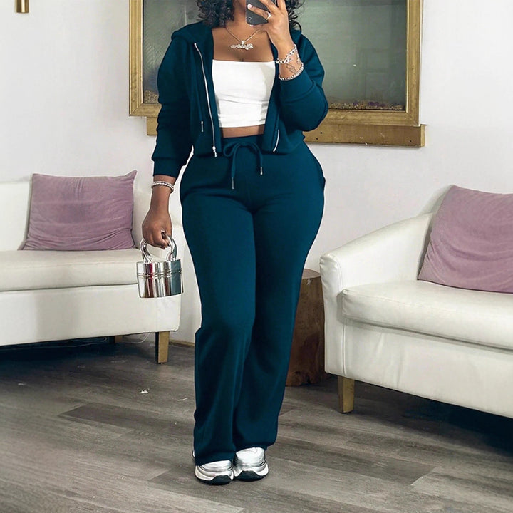 Damer avslappnad fritidsdräkt med croptop och elastisk midja Mirla-Eva Jonsson