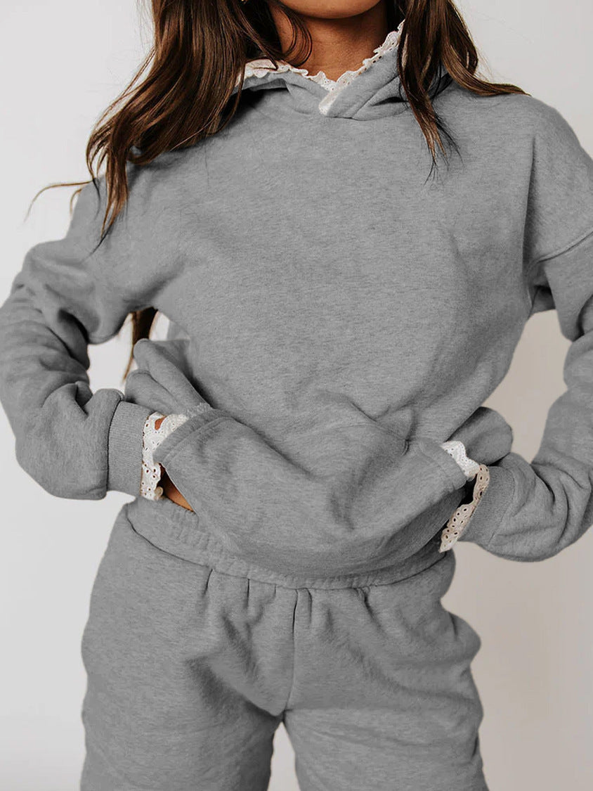 Damer avslappnad hooded blus med spetsdetaljer Mirla-Eva Jonsson