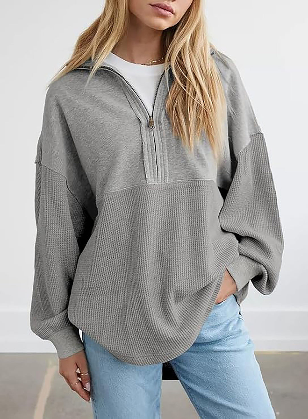 Damer avslappnad hoodie med halv lång dragkedja och strukturerat material Eva Jonsson-Eva Jonsson