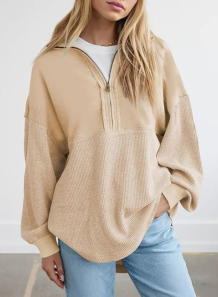 Damer avslappnad hoodie med halv lång dragkedja och strukturerat material Eva Jonsson-Eva Jonsson