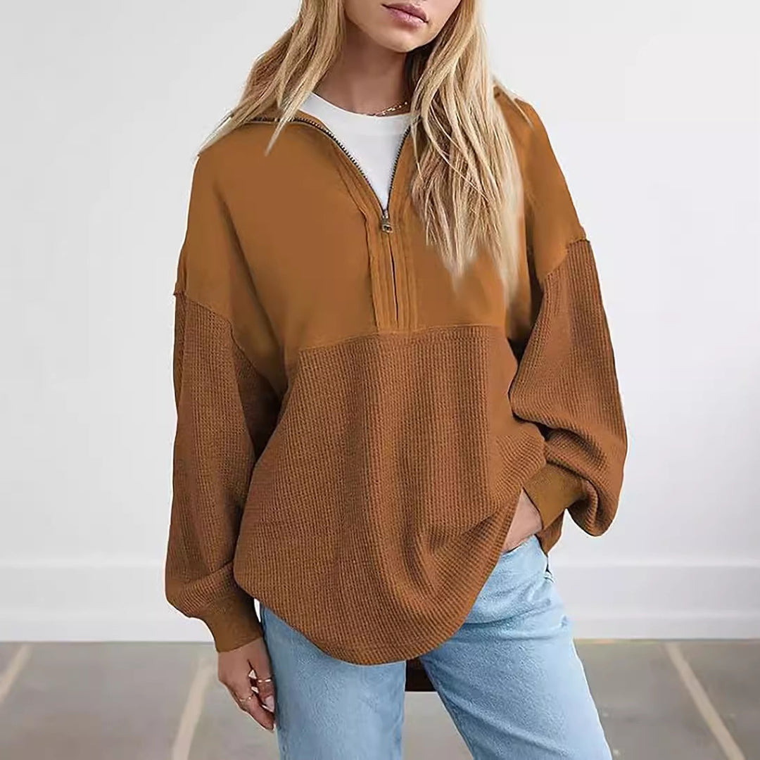 Damer avslappnad hoodie med halv lång dragkedja och strukturerat material Eva Jonsson-Eva Jonsson