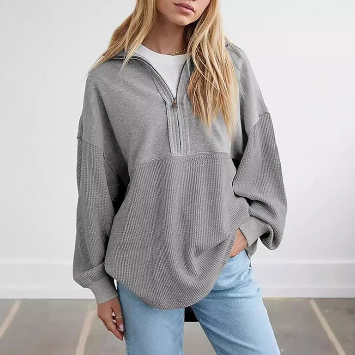 Damer avslappnad hoodie med halv lång dragkedja och strukturerat material Eva Jonsson-Eva Jonsson
