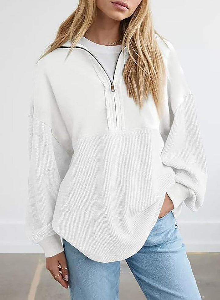 Damer avslappnad hoodie med halv lång dragkedja och strukturerat material Eva Jonsson-Eva Jonsson