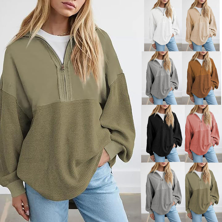 Damer avslappnad hoodie med halv lång dragkedja och strukturerat material Eva Jonsson-Eva Jonsson