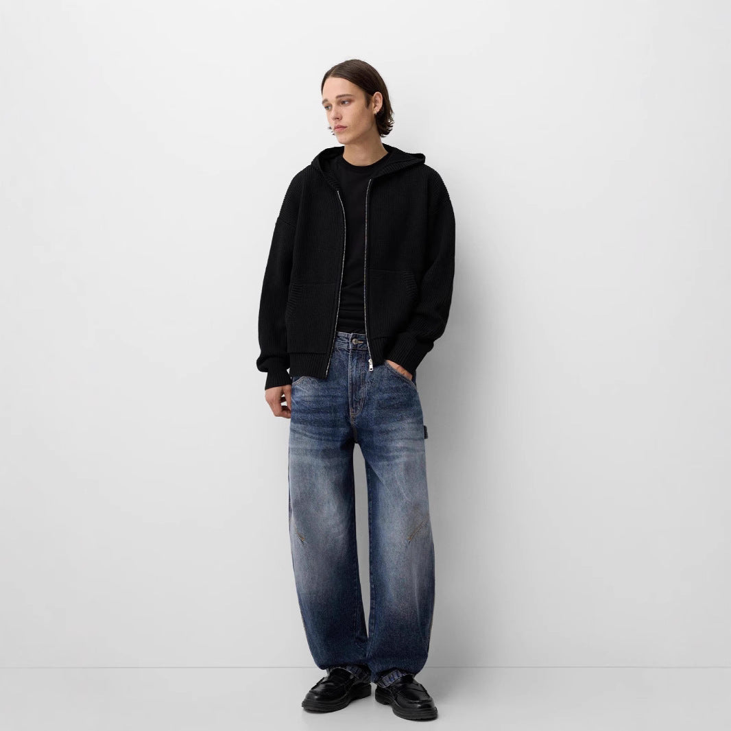 Damer avslappnad hoodie med strukturerad stickning och hel dragkedja Mirla-Eva Jonsson