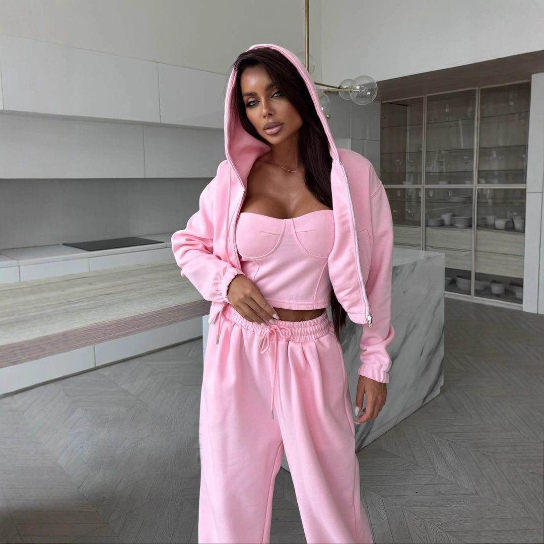 Damer avslappnad hoodie-set med figurnära topp och vida joggerbyxor Eva Jonsson-Eva Jonsson
