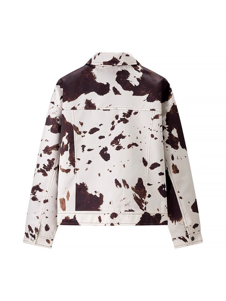 Damer avslappnad jeansjacka i modernt cow-print-design Mirla-Eva Jonsson