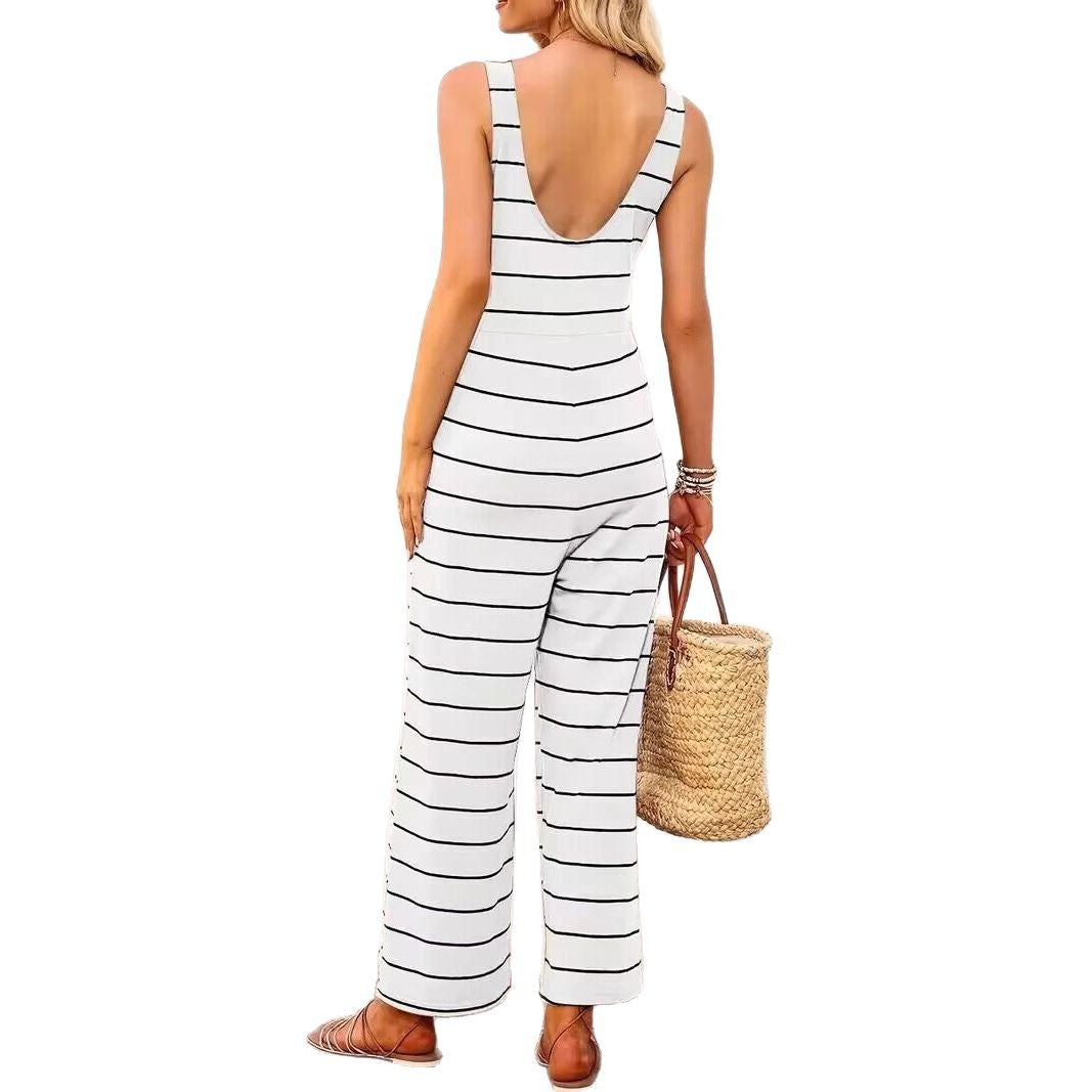 Damer avslappnad jumpsuit med breda ben och klassiskt randigt mönster Mirla-Eva Jonsson