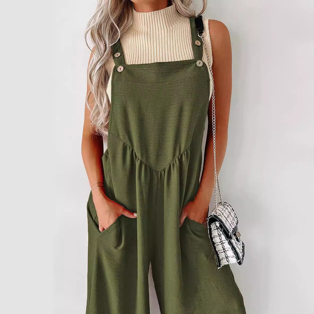 Damer avslappnad jumpsuit med vidskuren ben och dekorativa knapppunkter Eva Jonsson-Eva Jonsson