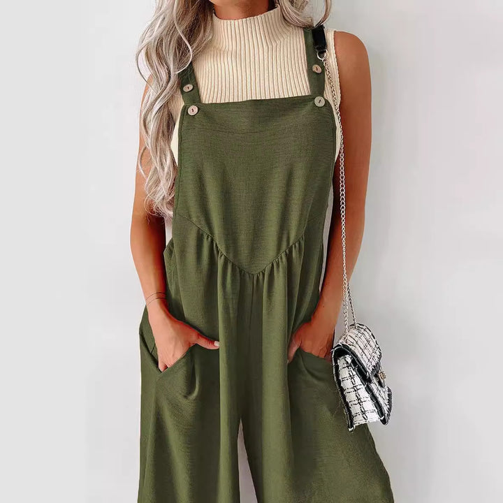 Damer avslappnad jumpsuit med vidskuren ben och dekorativa knapppunkter Eva Jonsson-Eva Jonsson
