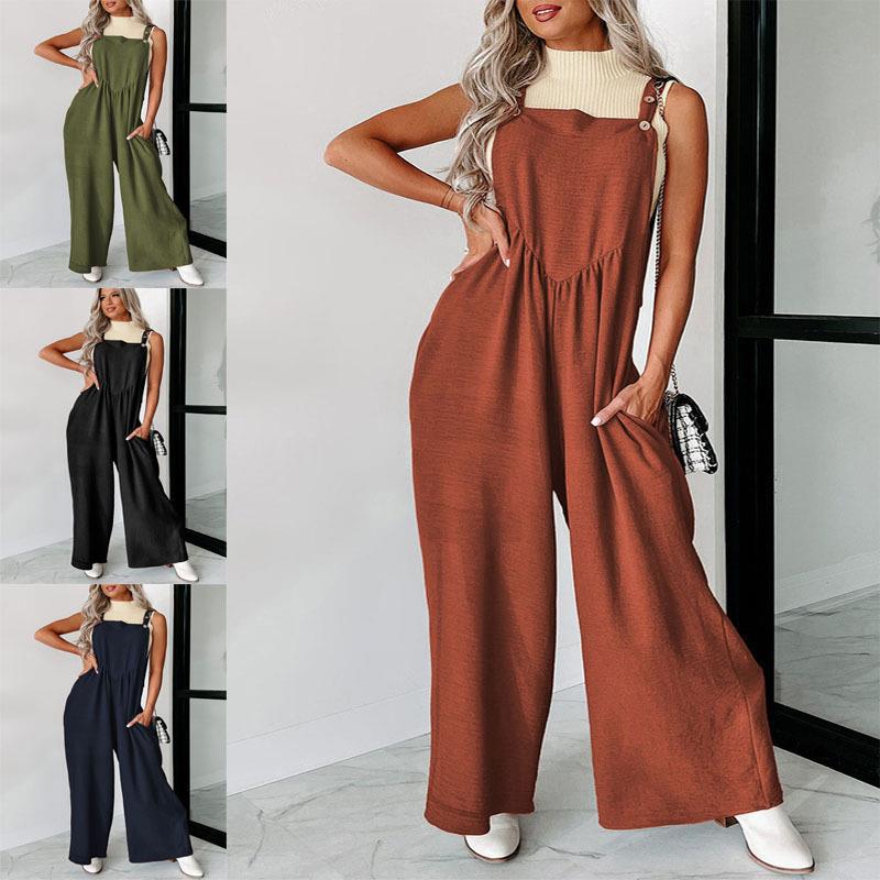 Damer avslappnad jumpsuit med vidskuren ben och dekorativa knapppunkter Eva Jonsson-Eva Jonsson
