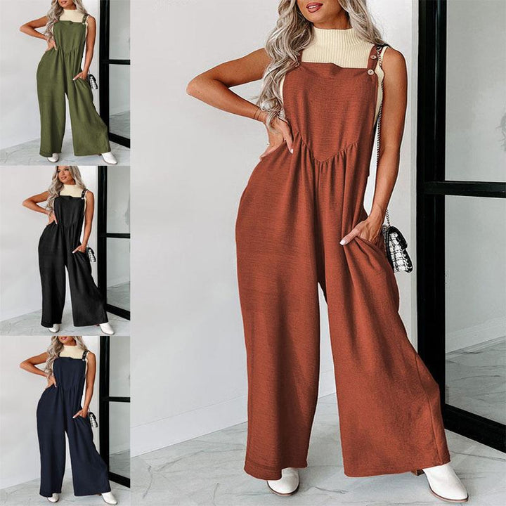 Damer avslappnad jumpsuit med vidskuren ben och dekorativa knapppunkter Eva Jonsson-Eva Jonsson