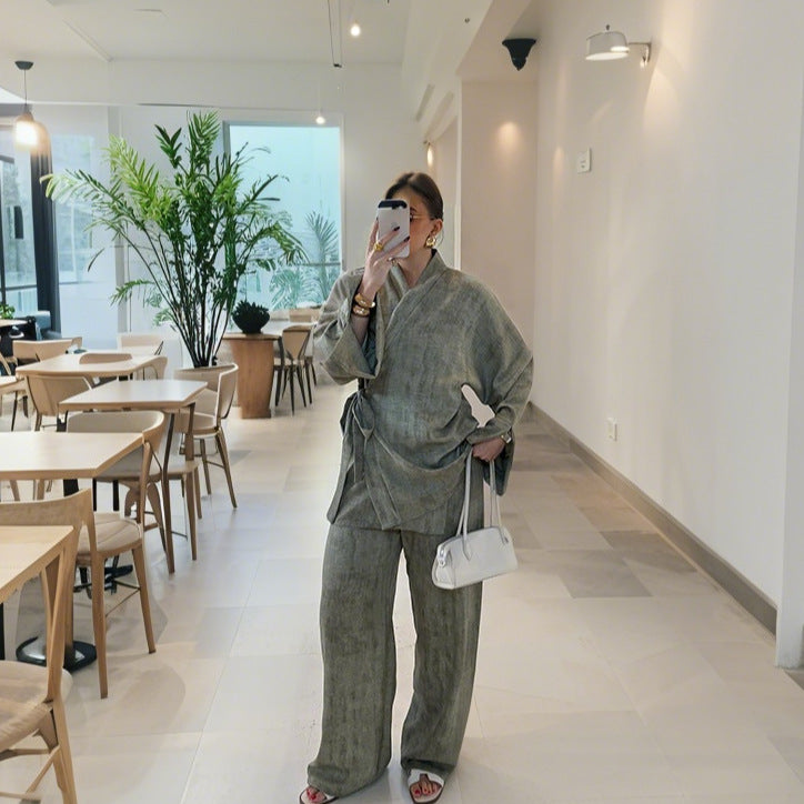 Damer avslappnad kimono-byxdress med bälte Eva Jonsson-Eva Jonsson