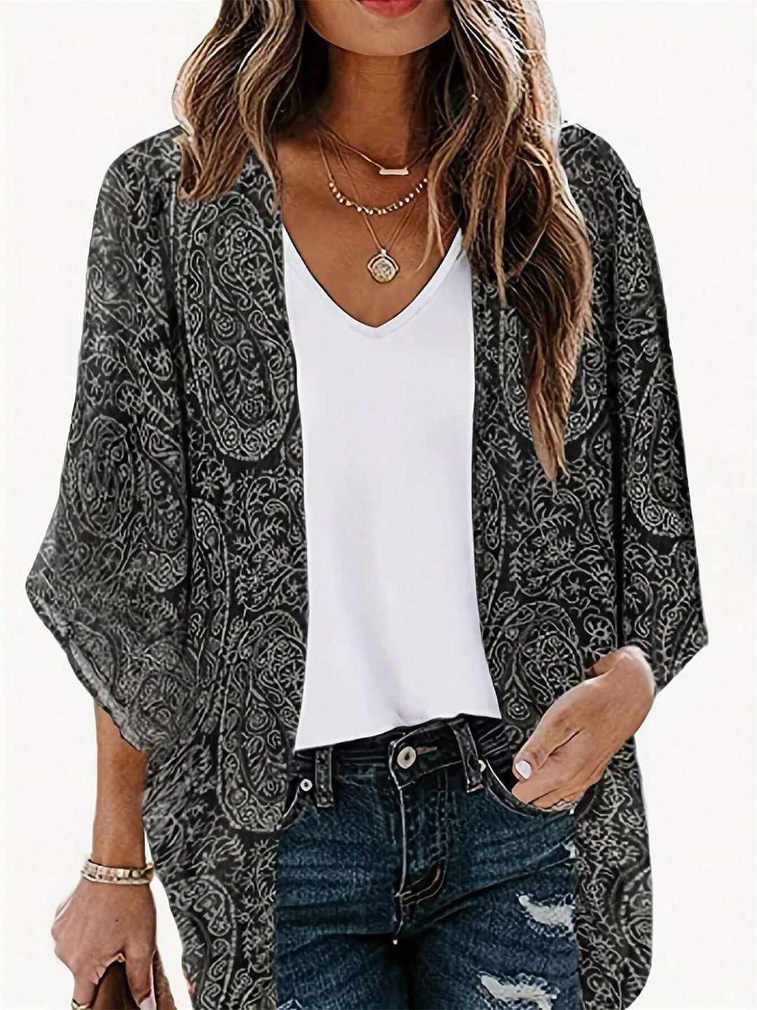 Damer avslappnad kimono-inspirerad cardigan Mirla-Eva Jonsson