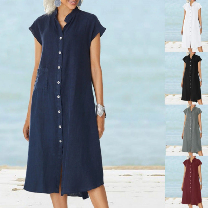 Damer avslappnad knapplösklänning i lätt tyg med fickor Eva Jonsson-Eva Jonsson