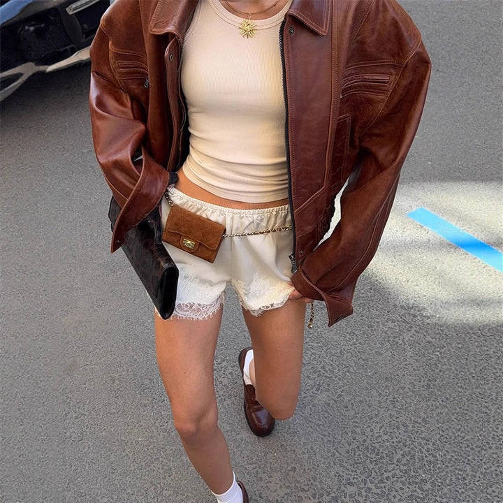 Damer avslappnad konstläderjacka i oversized-stil Mirla-Eva Jonsson