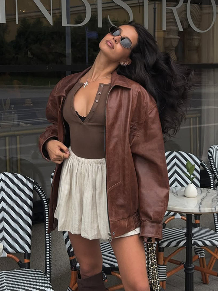 Damer avslappnad konstläderjacka i oversized-stil Mirla-Eva Jonsson