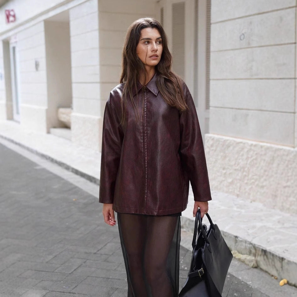 Damer avslappnad konstläderjacka med strukturerad design Mirla-Eva Jonsson