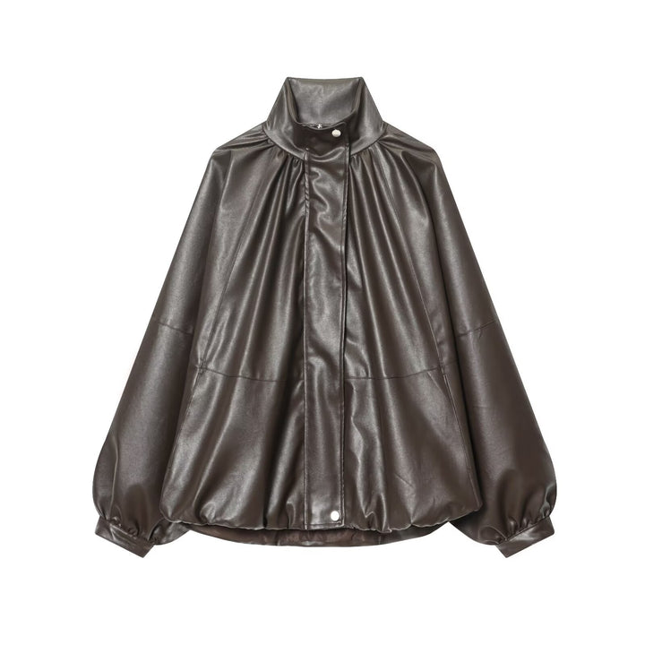 Damer avslappnad konstläderjacka med voluminösa ärmar Mirla-Eva Jonsson