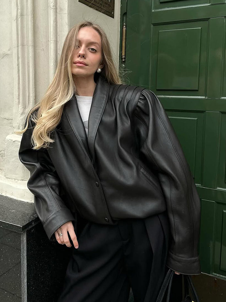 Damer avslappnad konstläderjacka med voluminösa ärmar Mirla-Eva Jonsson
