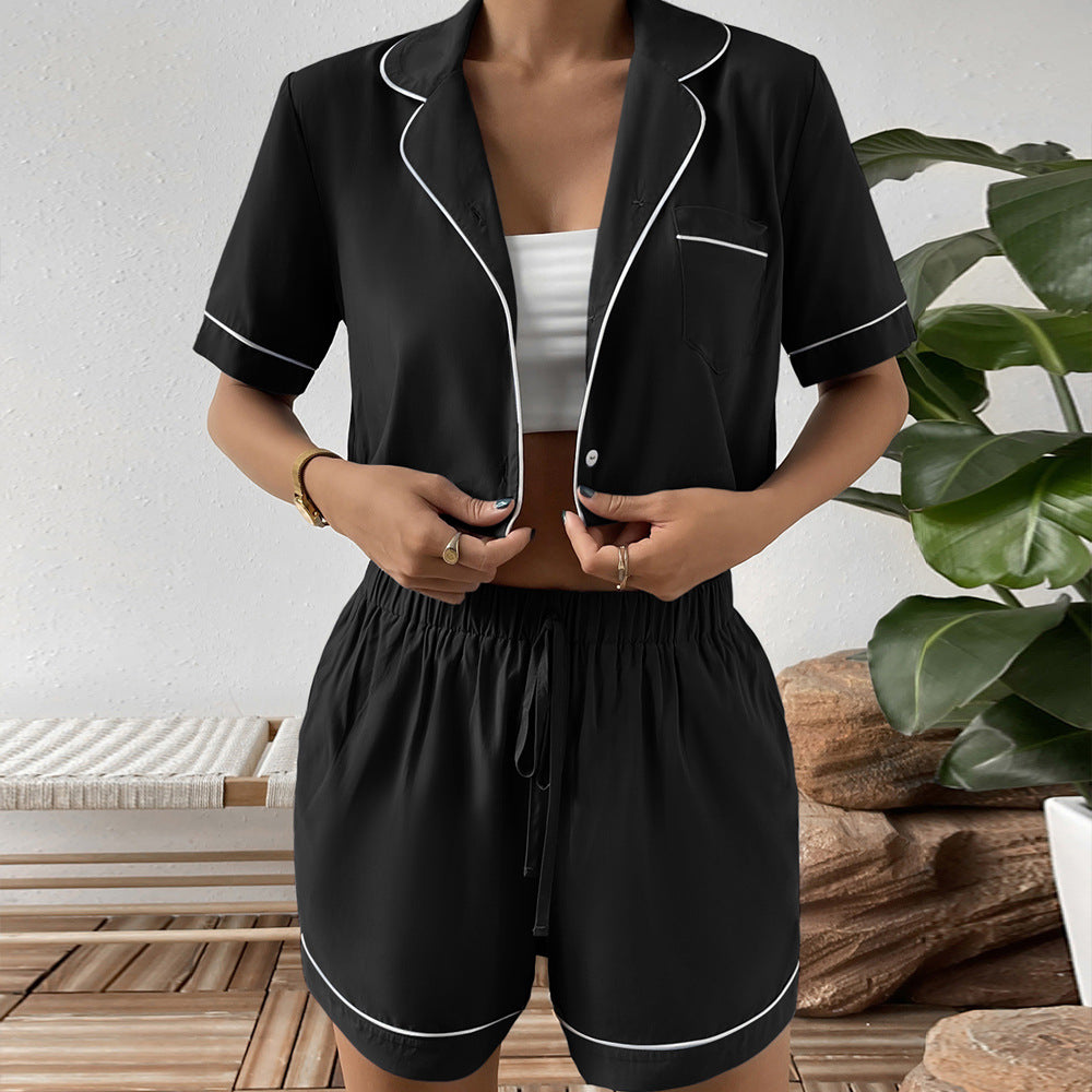 Damer avslappnad kortärmad pyjamas set med elastisk midja Eva Jonsson-Eva Jonsson