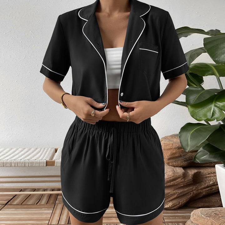 Damer avslappnad kortärmad pyjamas set med elastisk midja Eva Jonsson-Eva Jonsson