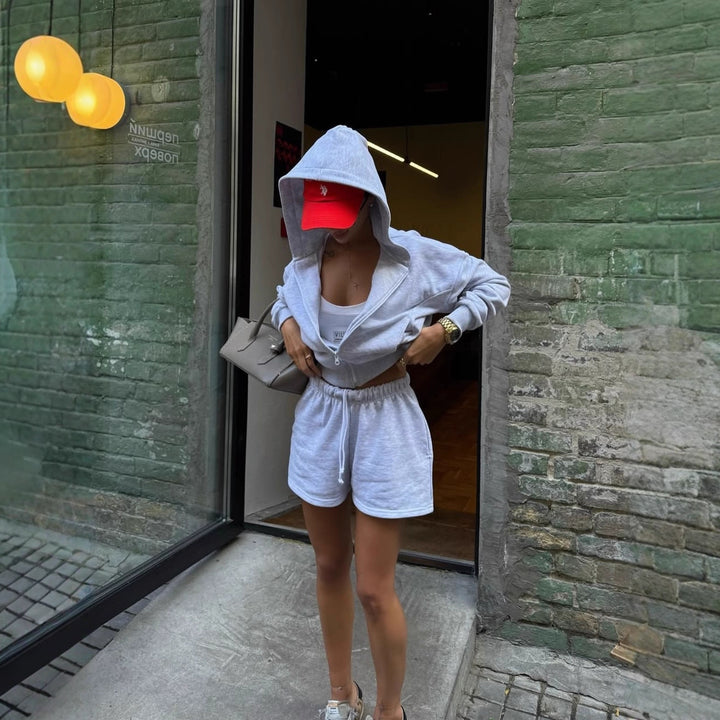 Damer avslappnad kortärmad set med hoodie och bekväm gummiband Mirla-Eva Jonsson