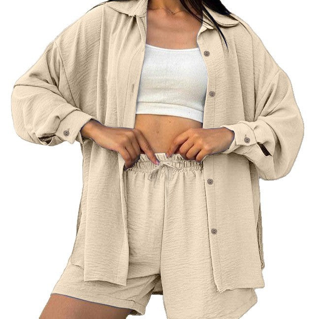 Damer avslappnad kortärmad set med knäppt blus och bekväma shorts Eva Jonsson-Eva Jonsson