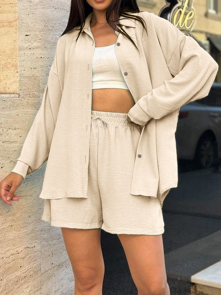 Damer avslappnad kortärmad set med knäppt blus och bekväma shorts Eva Jonsson-Eva Jonsson