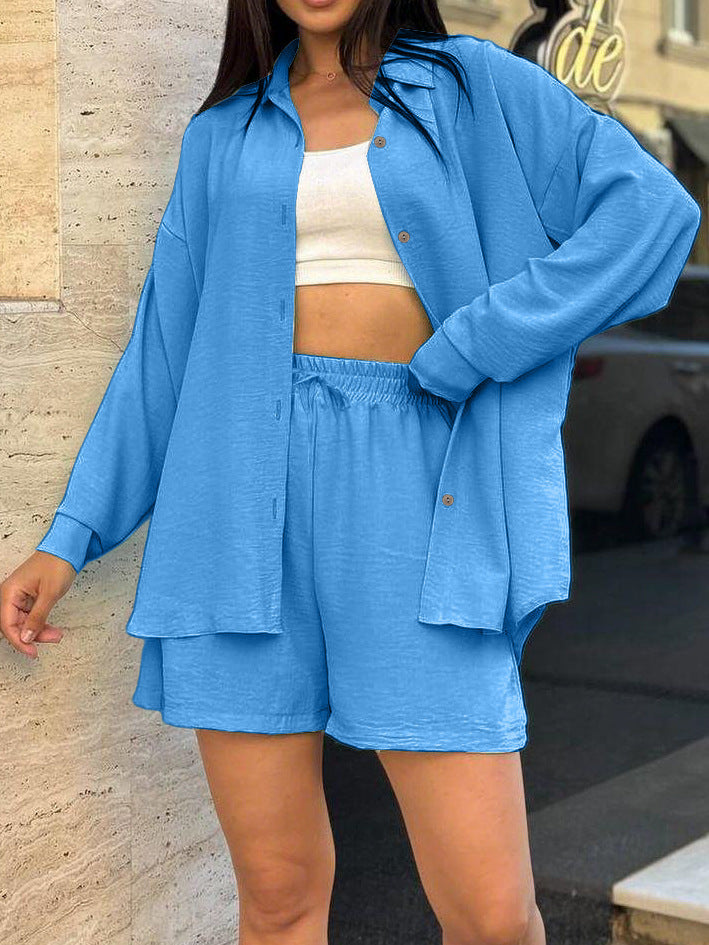 Damer avslappnad kortärmad set med knäppt blus och bekväma shorts Eva Jonsson-Eva Jonsson