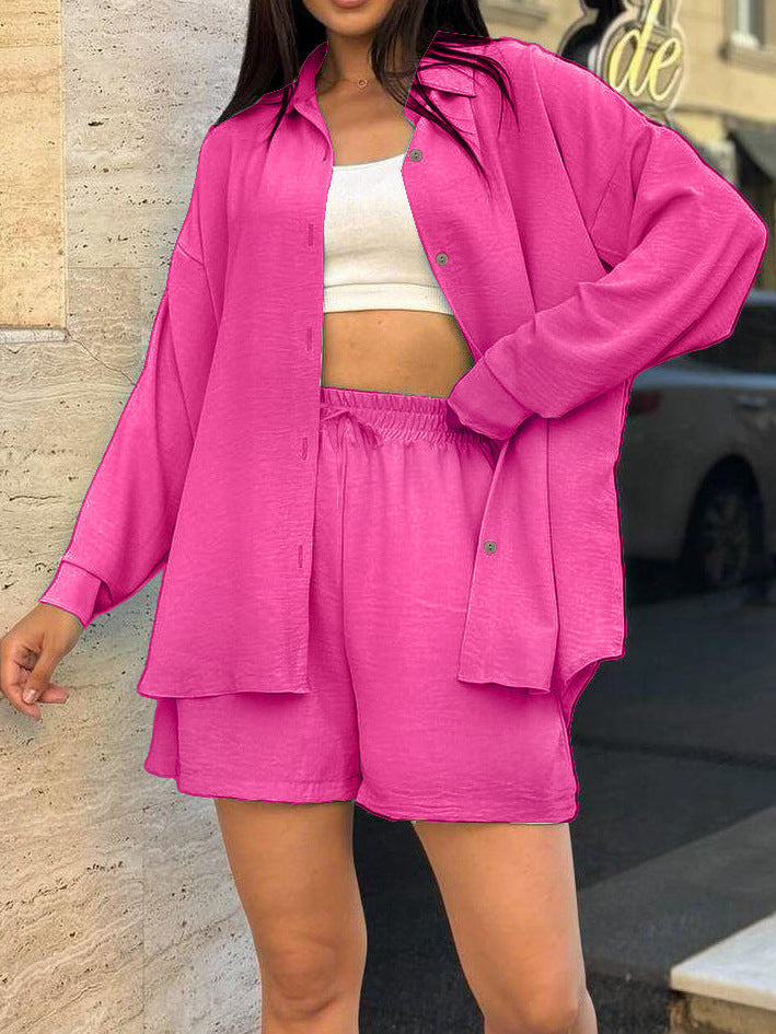 Damer avslappnad kortärmad set med knäppt blus och bekväma shorts Eva Jonsson-Eva Jonsson