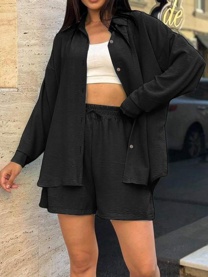 Damer avslappnad kortärmad set med knäppt blus och bekväma shorts Eva Jonsson-Eva Jonsson