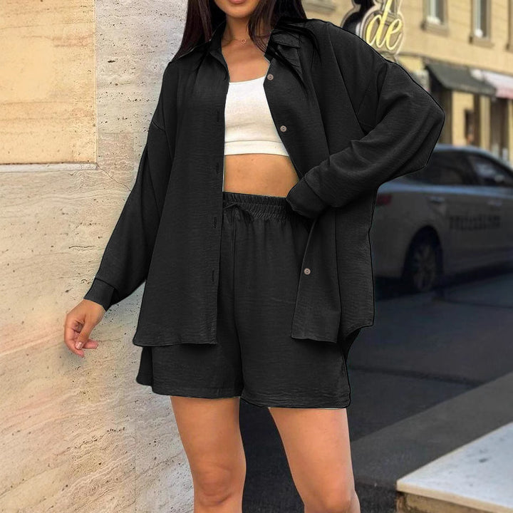 Damer avslappnad kortärmad set med knäppt blus och bekväma shorts Eva Jonsson-Eva Jonsson