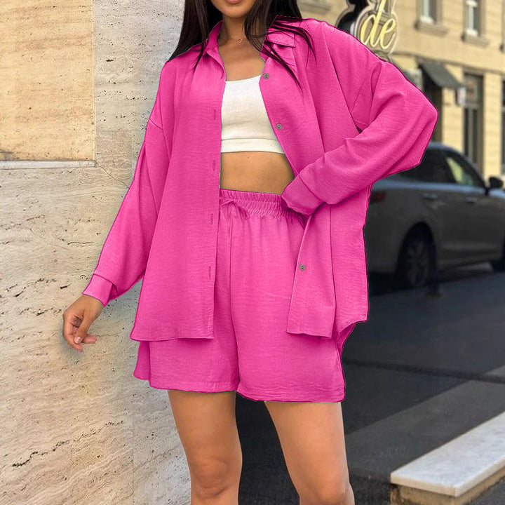 Damer avslappnad kortärmad set med knäppt blus och bekväma shorts Eva Jonsson-Eva Jonsson