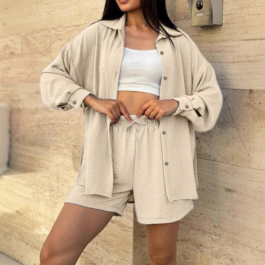Damer avslappnad kortärmad set med knäppt blus och bekväma shorts Eva Jonsson-Eva Jonsson