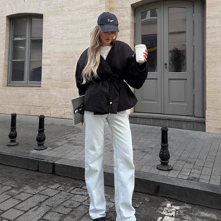 Damer avslappnad kortjacka med midjebälte och voluminösa ärmar Mirla-Eva Jonsson