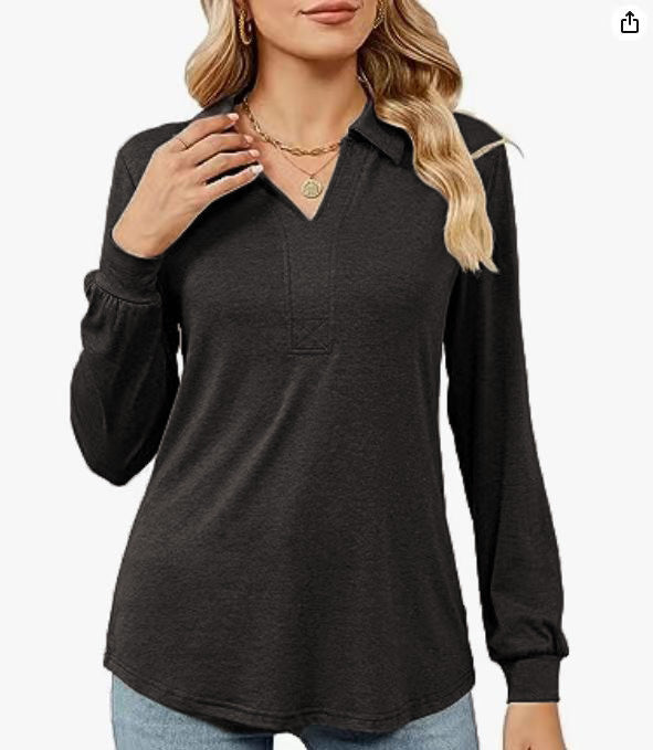 Damer avslappnad långärmad T-shirt med polo-krage Mirla-Eva Jonsson