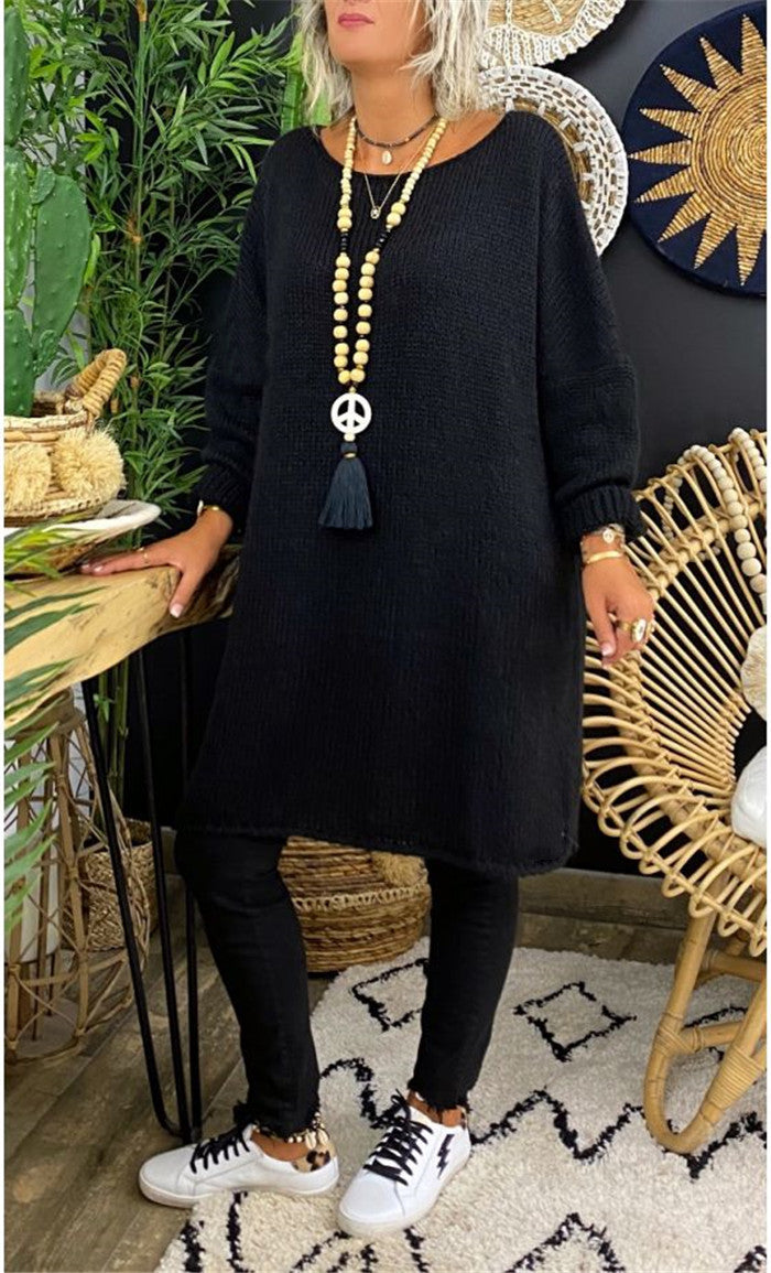 Damer avslappnad långärmad stickad tröja i oversized stil med sidofickor Mirla-Eva Jonsson