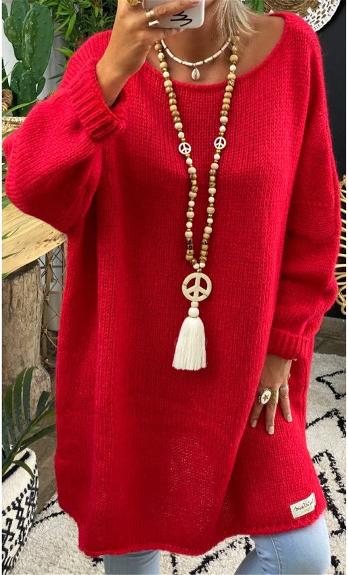 Damer avslappnad långärmad stickad tröja i oversized stil med sidofickor Mirla-Eva Jonsson