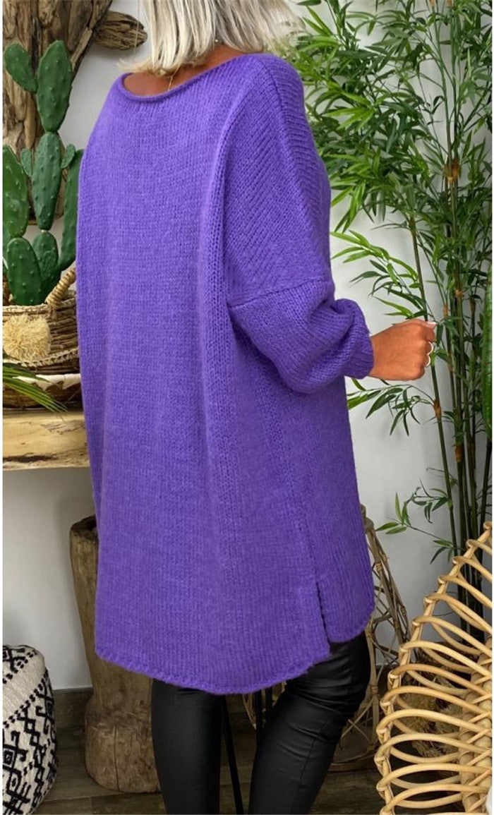 Damer avslappnad långärmad stickad tröja i oversized stil med sidofickor Mirla-Eva Jonsson