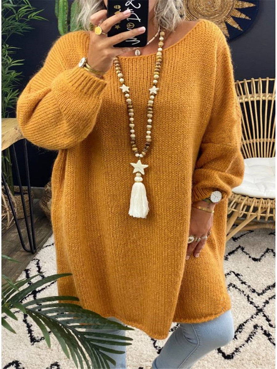 Damer avslappnad långärmad stickad tröja i oversized stil med sidofickor Mirla-Eva Jonsson