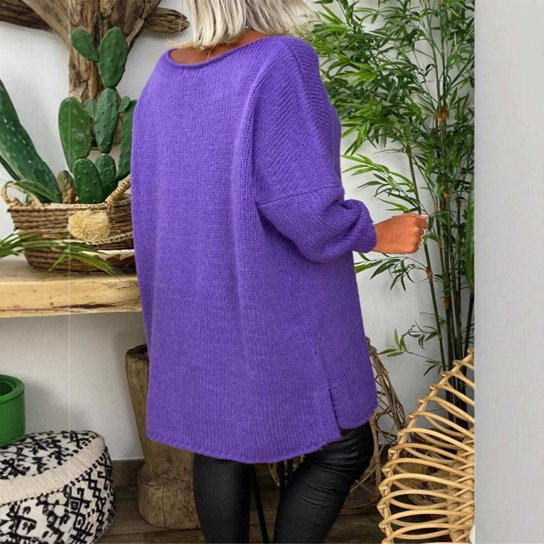 Damer avslappnad långärmad stickad tröja i oversized stil med sidofickor Mirla-Eva Jonsson