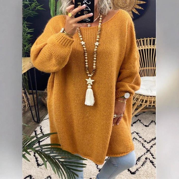 Damer avslappnad långärmad stickad tröja i oversized stil med sidofickor Mirla-Eva Jonsson