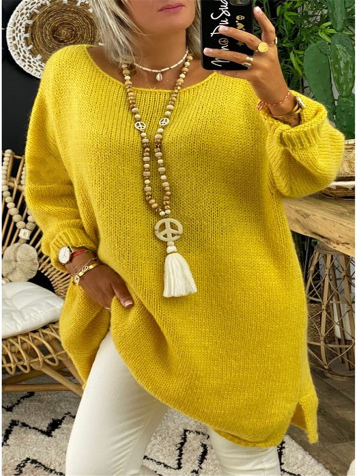 Damer avslappnad långärmad stickad tröja i oversized stil med sidofickor Mirla-Eva Jonsson