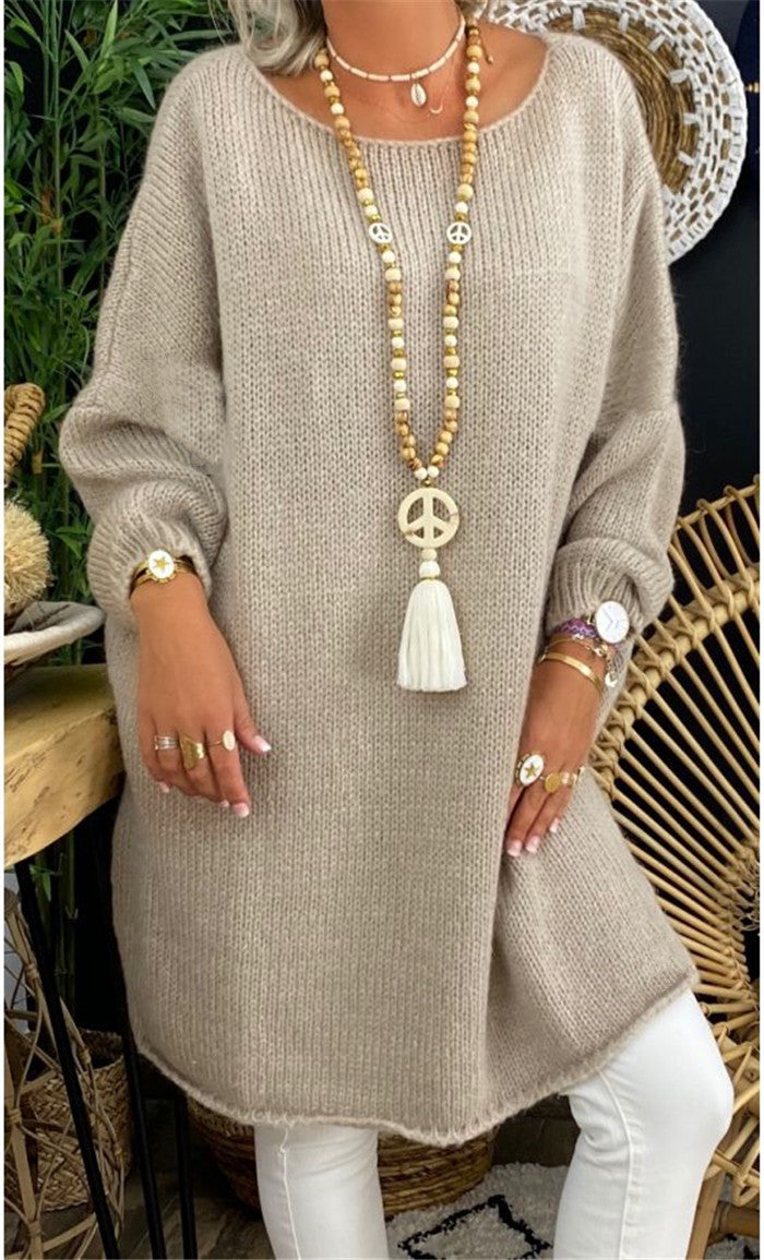 Damer avslappnad långärmad stickad tröja i oversized stil med sidofickor Mirla-Eva Jonsson