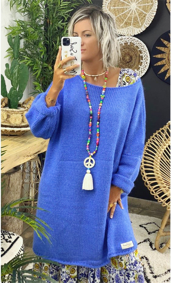 Damer avslappnad långärmad stickad tröja i oversized stil med sidofickor Mirla-Eva Jonsson