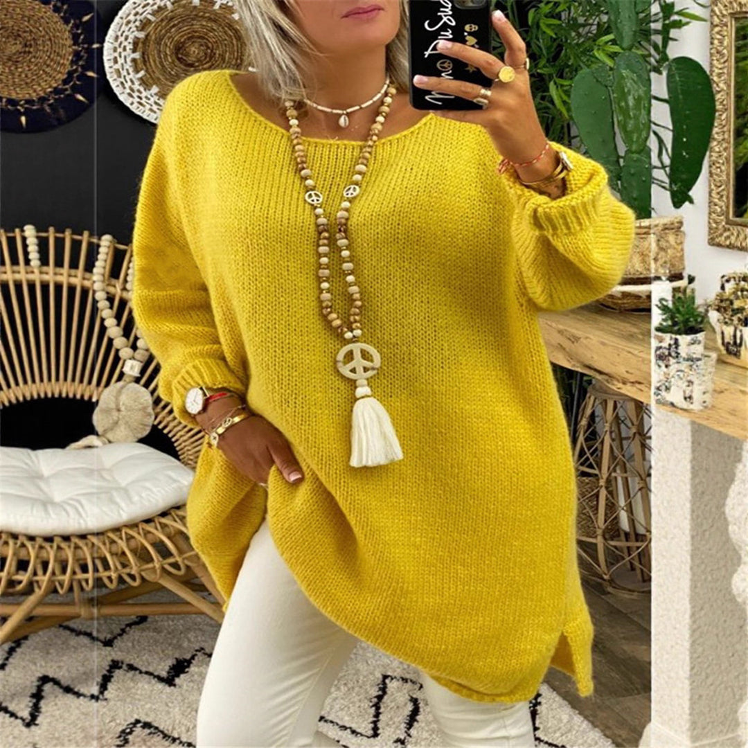 Damer avslappnad långärmad stickad tröja i oversized stil med sidofickor Mirla-Eva Jonsson