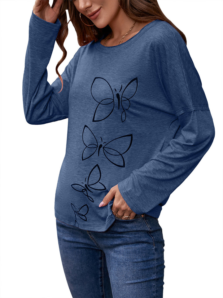 Damer avslappnad longsleeve med fjärilstryck och vida ärmar Eva Jonsson-Eva Jonsson